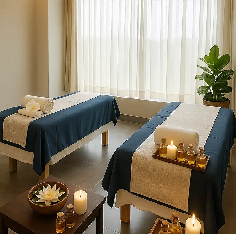 Couple spa room with two spa beds with decorative lights in agartala outlet