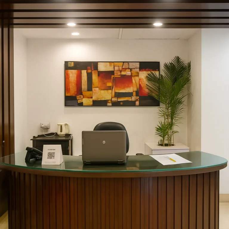 Reception area of The Spa in Lemon Tree, Sector-29, Gurugram featuring a warm and welcoming ambiance.
