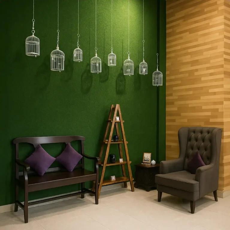 Relaxing lounge area with modern seating at Tattva Wellness Spa, Courtyard By Marriott, Gurugram.