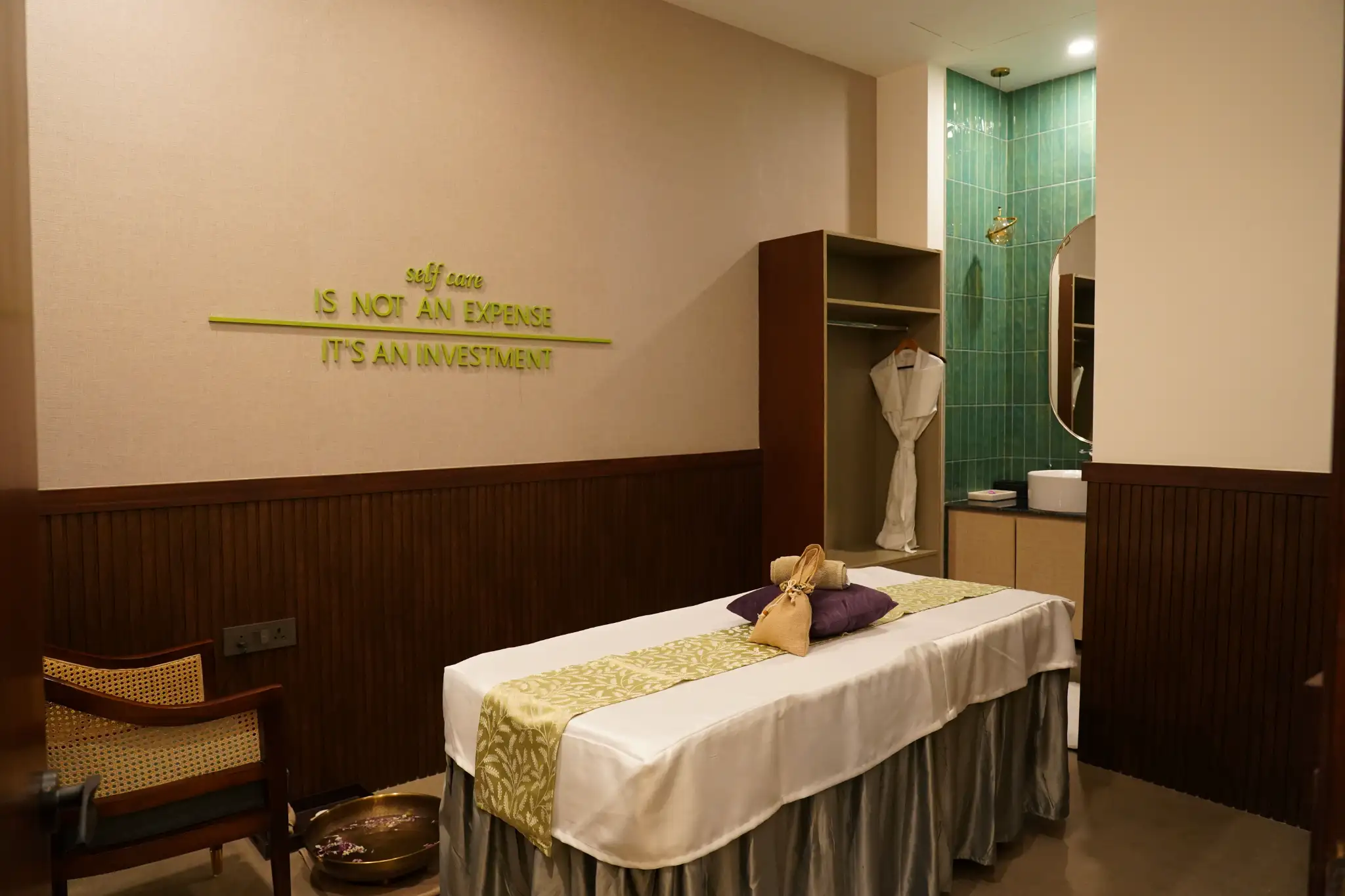 a massage table in a room