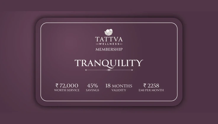 Tattva Tranquility Membership card featuring savings, validity, and monthly EMI details.
