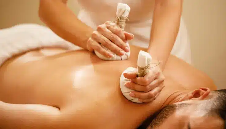 Man receiving Ayurvedic winter care massage at Tattva Spa