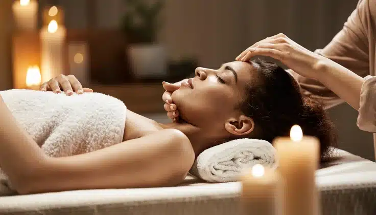 Woman experiencing the best Indian head massage in Bangalore at Tattva Wellness Spa.