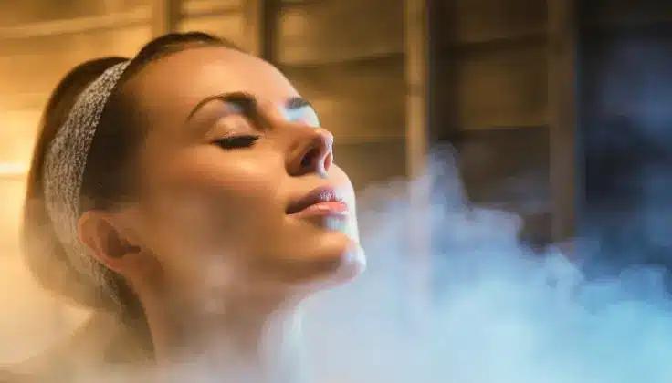 Guest relaxing with a steam bath for a soothing and calming wellness experience.