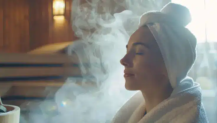 Guest enjoying a relaxing steam bath for a calm and soothing wellness experience.