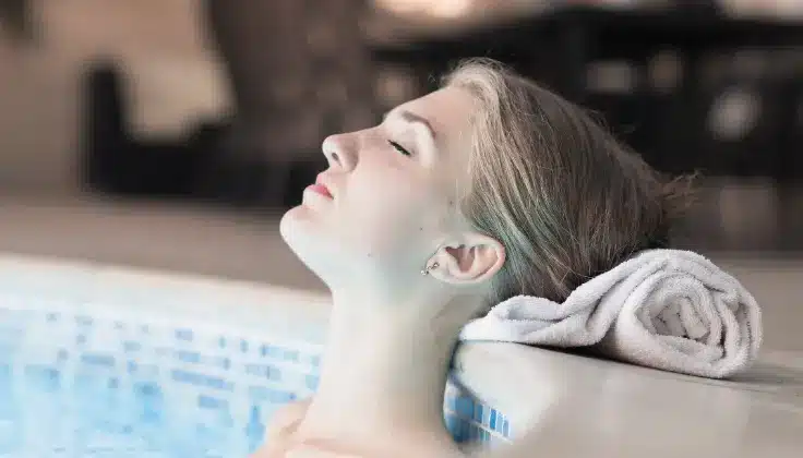 Guest enjoying a steam bath for relaxation and a calming wellness experience.