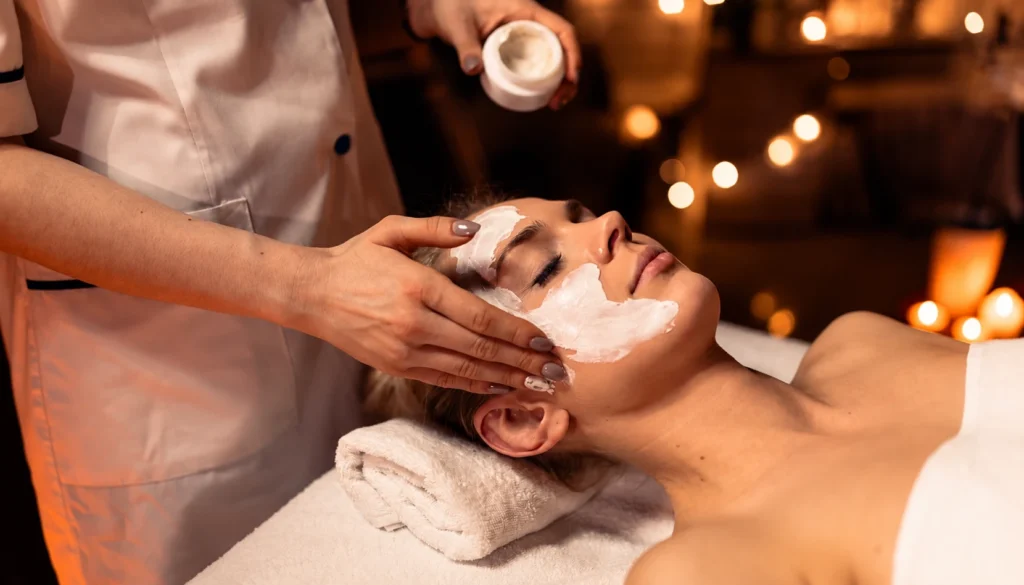 Shine Facial treatment with a nourishing face mask, highlighting the benefits of healthy, glowing skin.