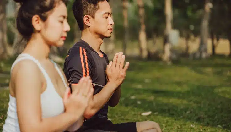 Yoga stretch and mindful relaxation to support flexibility, posture, and overall well-being.