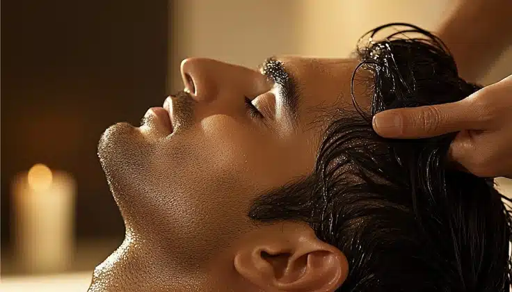 Guest receiving head massages to relax the scalp and ease everyday tension.