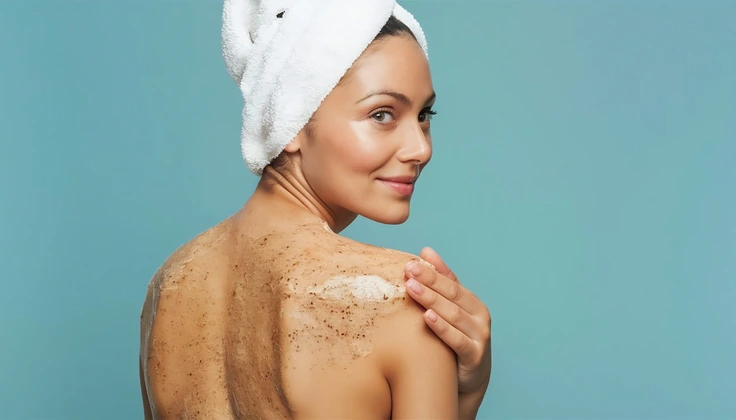Woman receiving a Radiance Body Scrub treatment on her back.