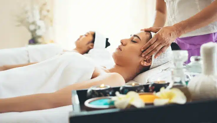 Guest receiving massage therapy for relaxation and relief from everyday stress and tension.