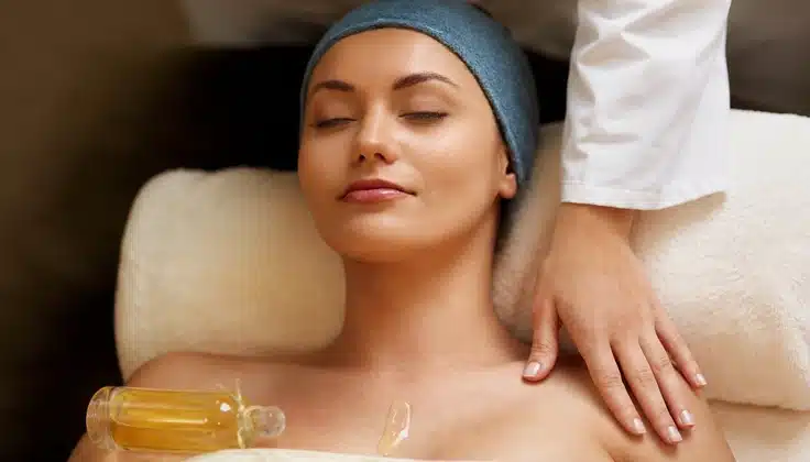 Guest receiving Lymphoglow Rejuvenation at Tattva Wellness Spa for refreshed, radiant-looking skin.