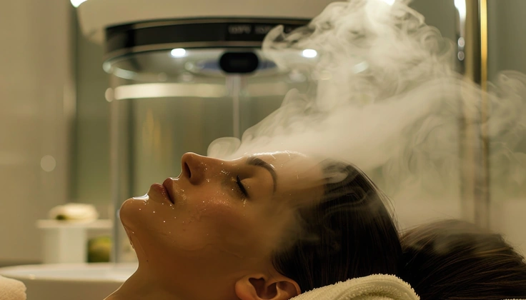 Woman relaxing during a steam therapy session at a luxury spa.
