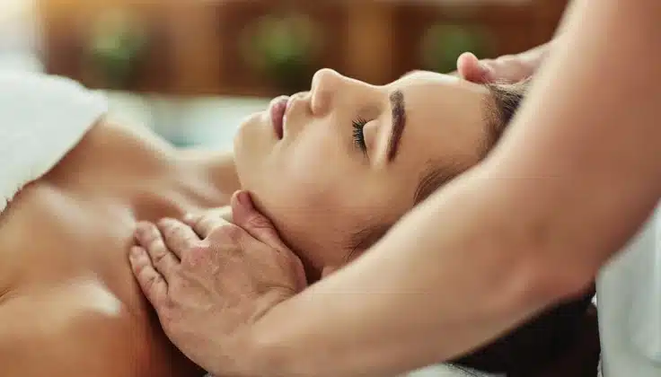 Guest receiving a Lymphatic Face Massage with gentle techniques for relaxation and refreshed-looking skin.