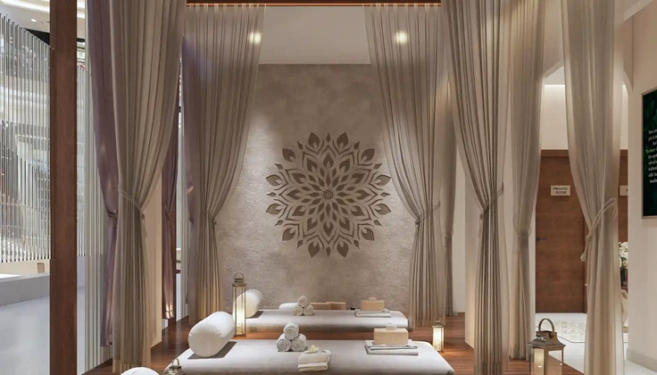Relaxing treatment room with massage beds at a luxury day spa.
