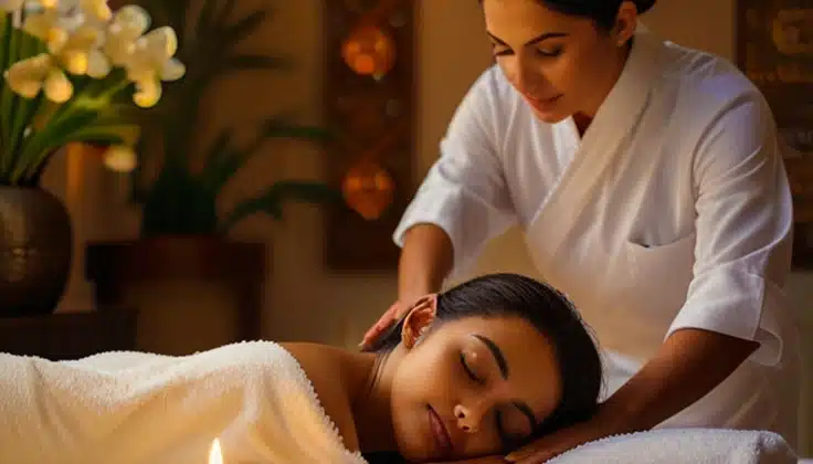 Woman enjoying a relaxing neck and shoulder massage during a spa session in Delhi.
